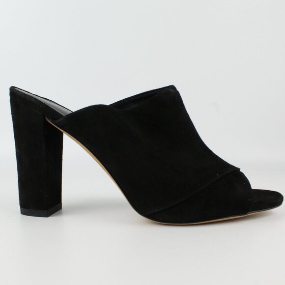 NEW Vince Heath Black Suede Block Heel Mules | Cross Strap Slide Sandals - Picture 6 of 12